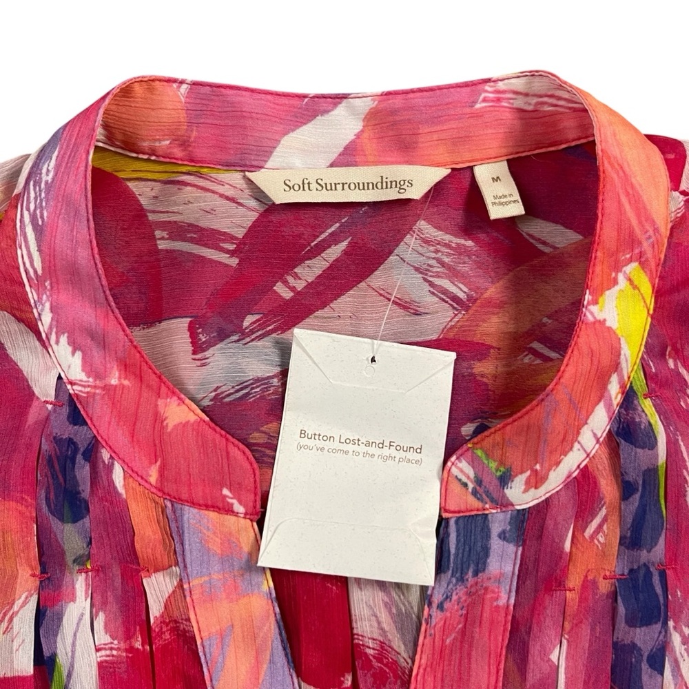 Soft Surroundings Sheer Floral Tunic Blouse Pink Multicolor Boho Flowy Size M - Picture 5 of 9